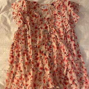CAbi Red and Pink with Black accent Floral Blouse